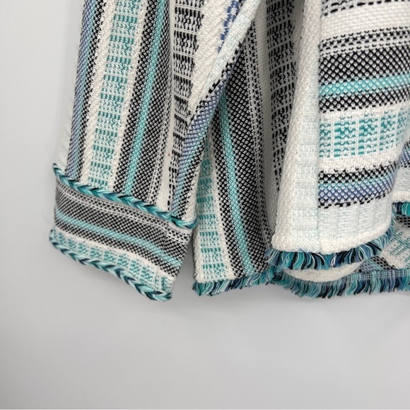 Chico's Structured Multi Stripe Patterned Cardigan Sweater 3/4 Sleeve Roundneck - Picture 13 of 14